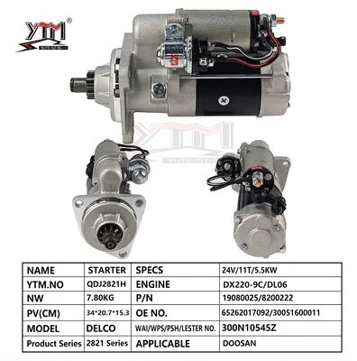 Excavator Starter 24V 5.5KW 11T Fit Doosan DX220‑9C DL06 Engine Delco Type OE 19080025 8200222 Heavy‑Duty Starting Motor