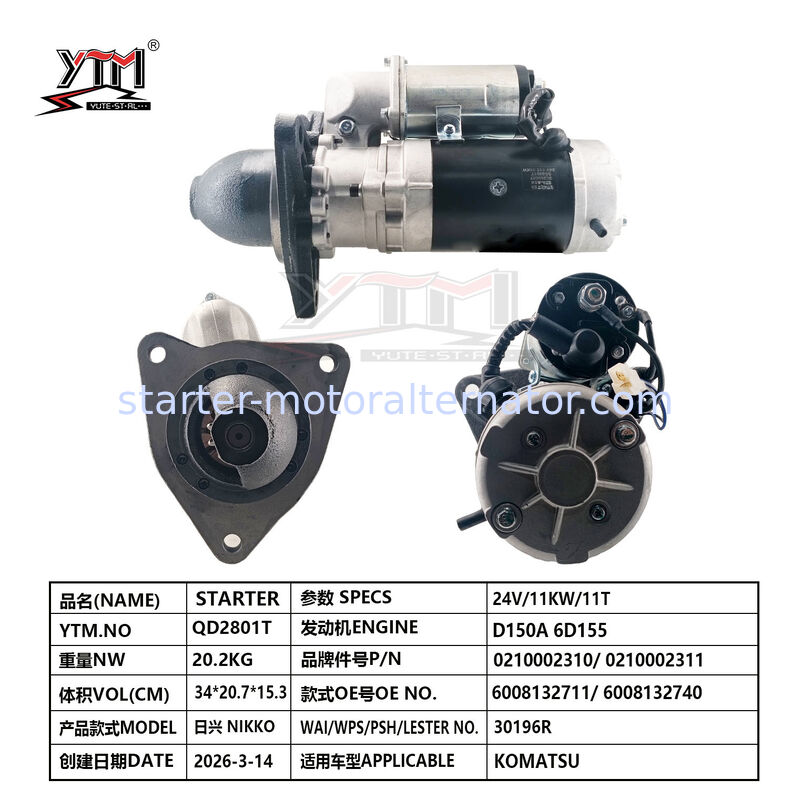 24V  Engine Starter Motor D150A 6D155 Diesel Engine Accessories 0210002310 0210002311 6008132711 6008132740 for NIKKO