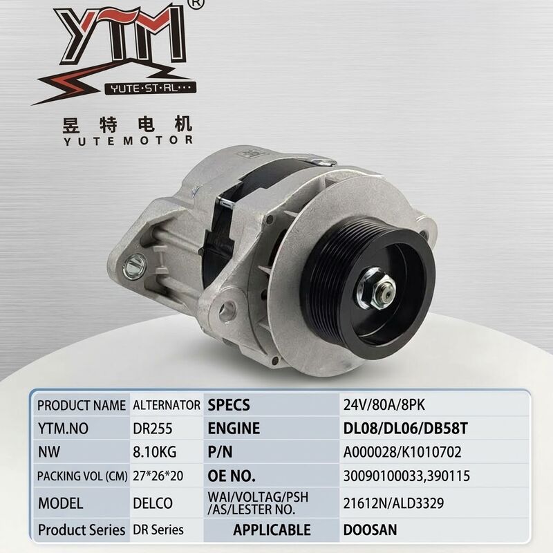 24V 80A 8PK Alternator For DOOSAN DX520 DL08 DL06 DB58T 30090100033 390115 A000028 K1010702 21612N ALD3329